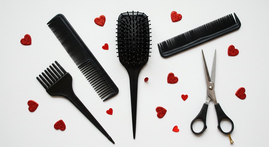 Peines y tijeras de barbero ordenados sobre fondo claro (imagen de referencia)